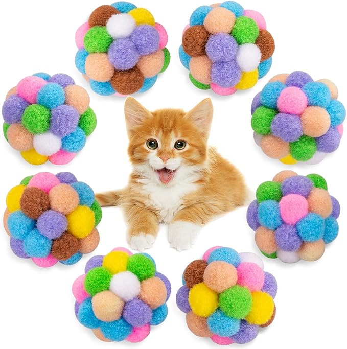 cat toys 球 8 只装,内有铃铛的猫球,猫小猫玩具互动室内猫,猫毛绒